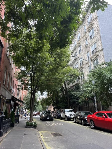 A stroll in the West Village usually looks like this; narrow streets, outdoor cafes, and people walking and talking.