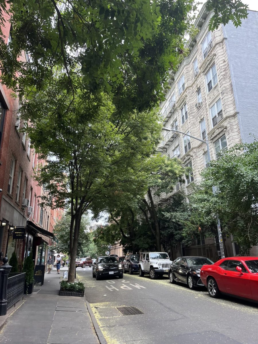 A stroll in the West Village usually looks like this; narrow streets, outdoor cafes, and people walking and talking.